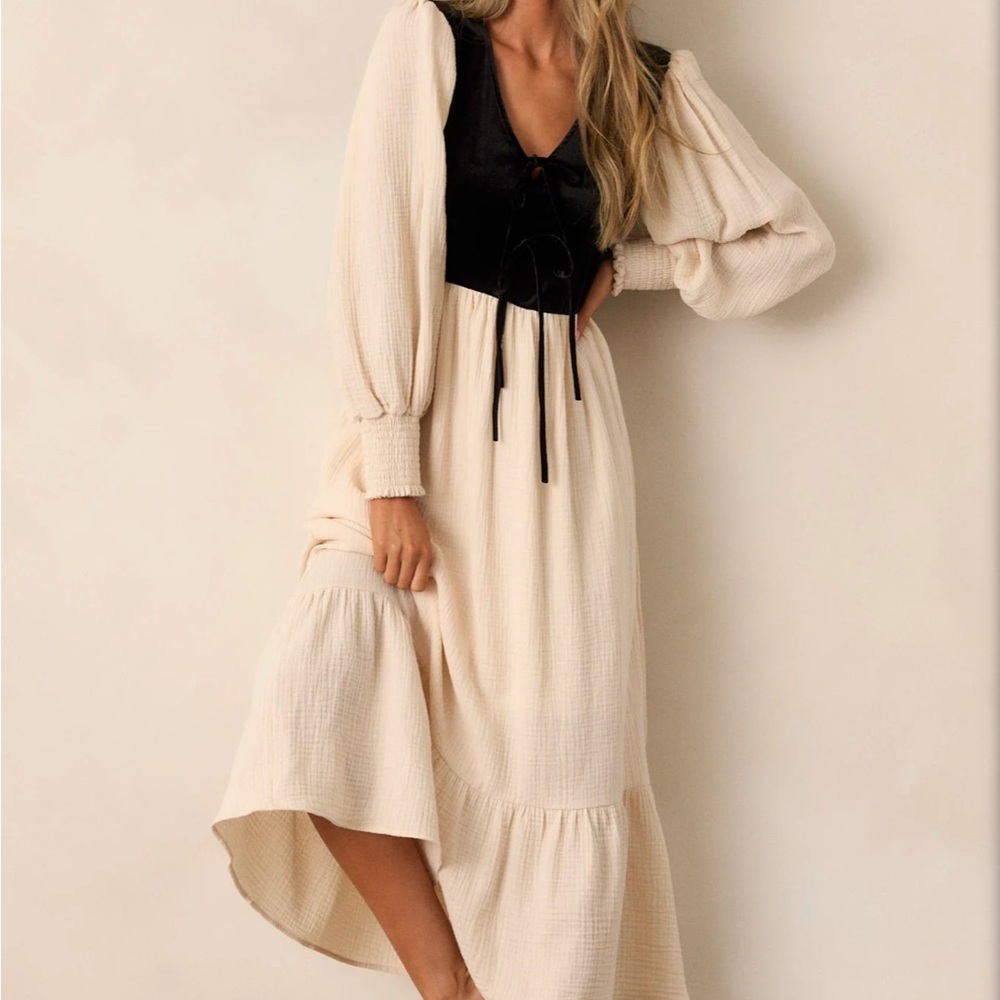 Oatmeal Puff Sleeve Midi Dress